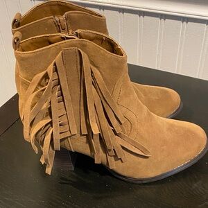 Fringed Faux Suede Ankle Booties in brown